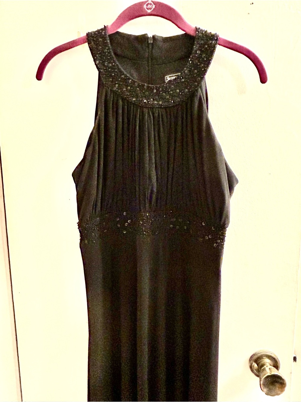 Jessica Howard Black Beaded Halter Evening Dress